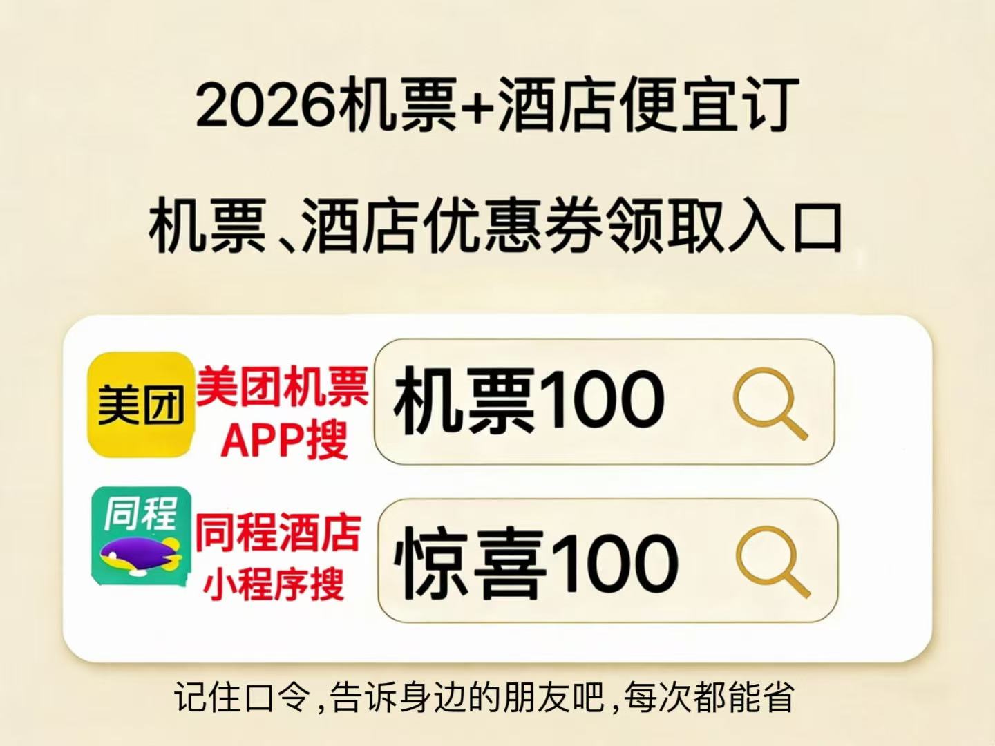 2026机票酒店怎么订便宜？哪个平台订机票酒店更划算？出差旅游买机票、住酒店优惠券领取，记住口令每次省几百