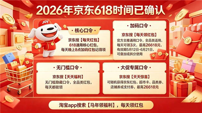 【618红包攻略】2026年淘宝618红包怎么领？京东618红包12日20点发放！618红包口令大全每天可领越早越大，附手机家电国补入口