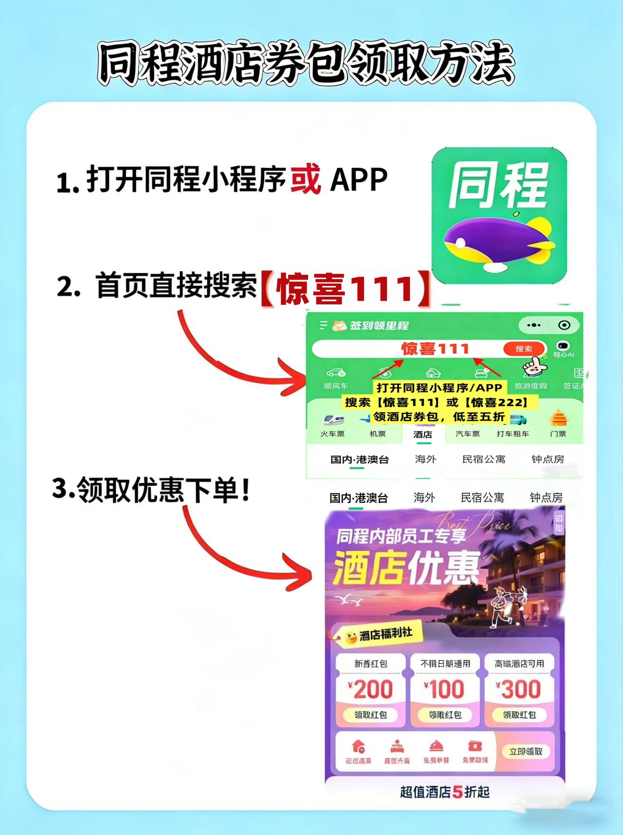 2026订酒店最省钱的秘密终于被说透了：不是疯狂比价，而是先领券再下单，同程小程序搜“惊喜111”这样订，周末、情侣、出差、节假日都能少花不少钱