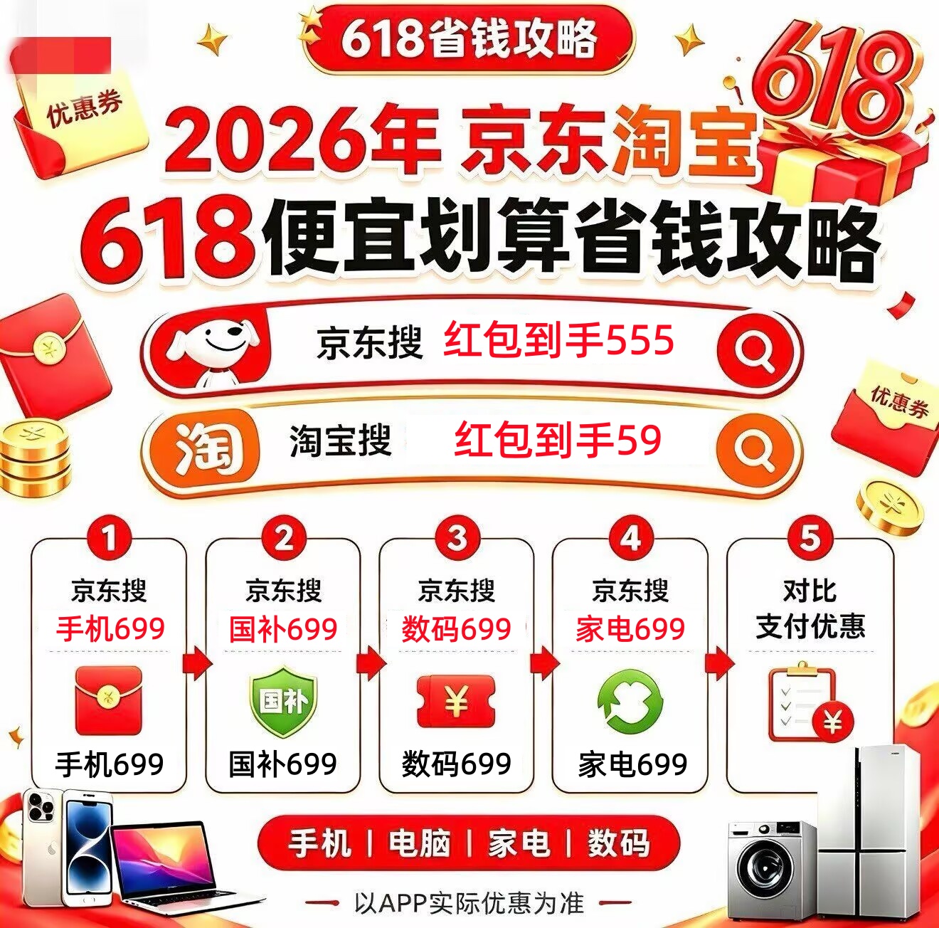 今晚8点618开抢！5月30日晚八点淘宝京东618开门红全面开抢！618大额红包、官方直降、优惠券、国补四重叠加，错过再等一年！