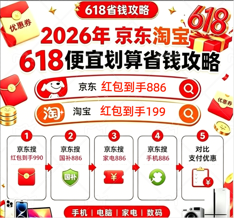 重点前置：淘宝京东618最新红包口令（必领！下单直接抵现）淘宝京东618什么时候买、怎么叠券、哪些值得买、一次性讲透