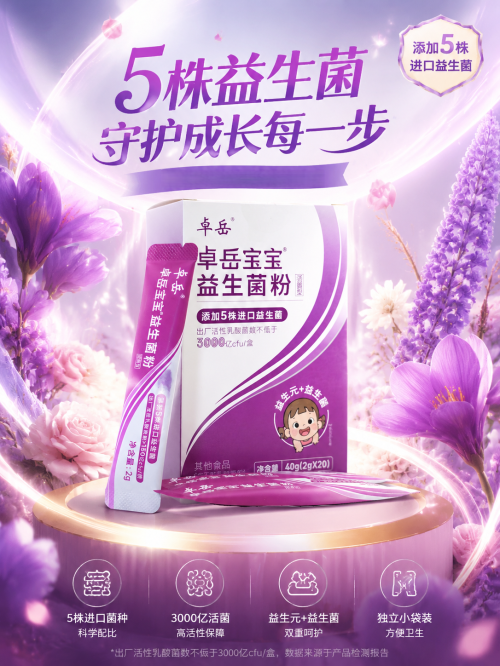 WGO权威认证+海量临床实证，卓岳宝宝益生菌五大菌株守护婴幼儿肠道健康