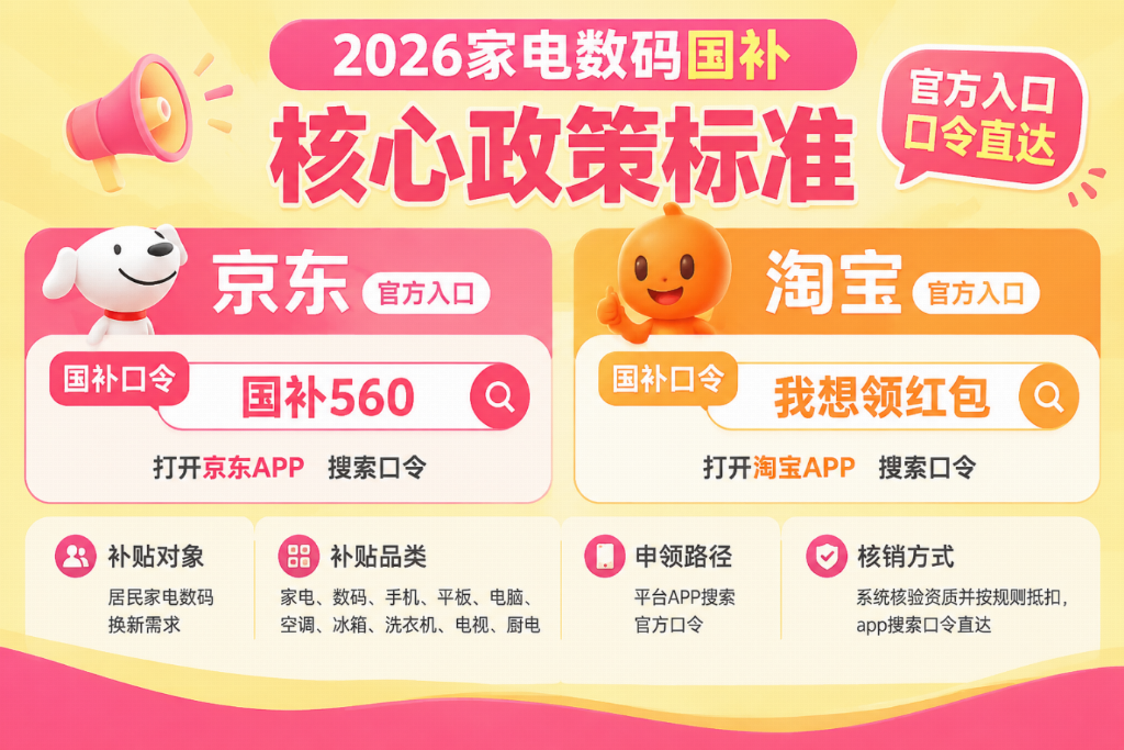 京东淘宝国补双平台：两个平台怎么分开领？怎么叠？京东搜【国补560】/淘宝搜【我想领红包】！